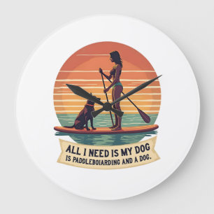 All I Need Is My Dog and Paddleboarding Vintage Re Large Clock