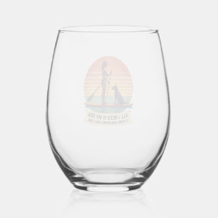 All I Need Is My Dog and Paddleboarding Vintage Re Stemless Wine Glass