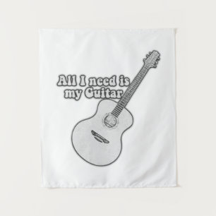All i need is my guitar. vintage black and white tapestry