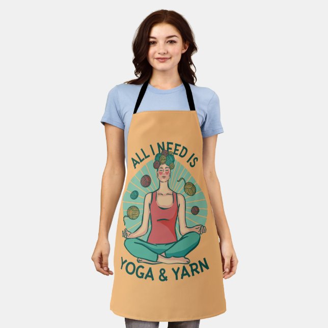 All I need is Yoga and Yarne Phrase Apron (Worn)