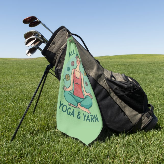 All I need is Yoga and Yarne Phrase Golf Towel (Green)