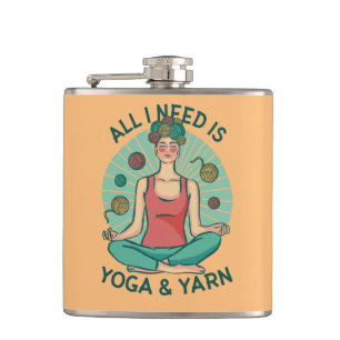 All I need is Yoga and Yarne Phrase Hip Flask