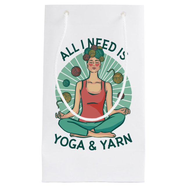 All I need is Yoga and Yarne Phrase Small Gift Bag (Front)