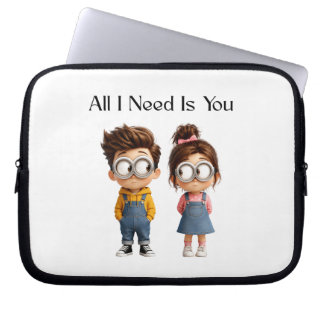 All I need Is You | Cute Cartoon Boy & Girl Lookin Laptop Sleeve