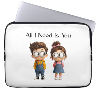 All I need Is You | Cute Cartoon Boy & Girl Lookin Laptop Sleeve