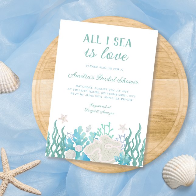 All I Sea Is Love Beach Ocean Bridal Shower Invitation (All I Sea Is Love Beach Ocean Bridal Shower Invitation)