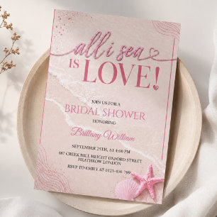 All I Sea Is Love Beach Pink Bridal Shower  Invitation