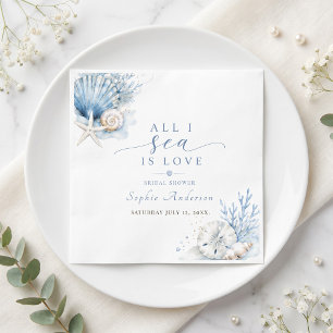 All I Sea Is Love Bridal Shower Blue Watercolor Napkin