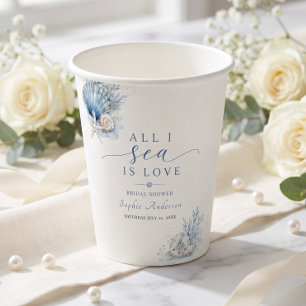 All I Sea Is Love Bridal Shower Blue Watercolor Paper Cups