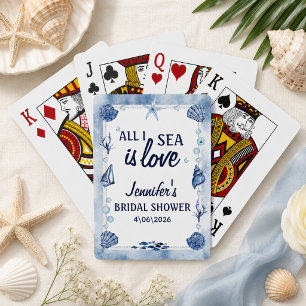 all I Sea Is Love Bridal Shower Watercolor Seashe Playing Cards