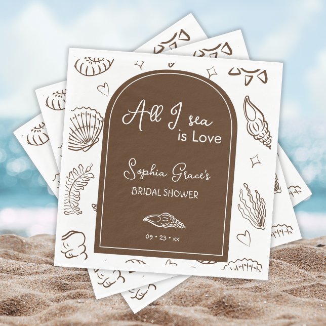 All I Sea is Love Brown Seashells Doodles  Napkin (Creator Uploaded)