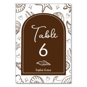 All I Sea is Love Brown Seashells Table Number