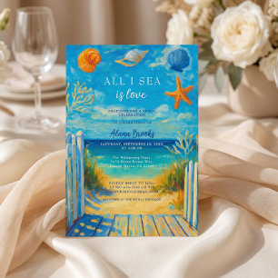 All I Sea Is Love Coastal Beach Blue Art Invitation