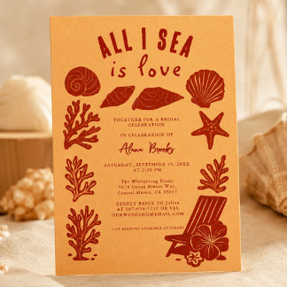 All I Sea Is Love Coastal Boho Coral Art Invitation