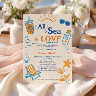 All I Sea Is Love Coastal Bold Beach Orange Art Invitation