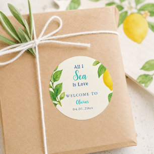 All I Sea Is Love Coastal Lemon Yellow Art Classic Round Sticker