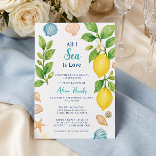 All I Sea Is Love Coastal Lemon Yellow Art Invitation