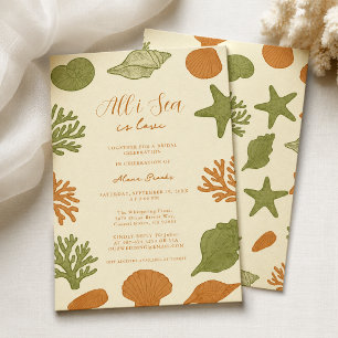 All I Sea Is Love Coastal Retro Coral Art Invitation