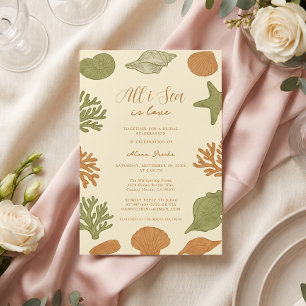 All I Sea Is Love Coastal Retro Coral Art Invitation