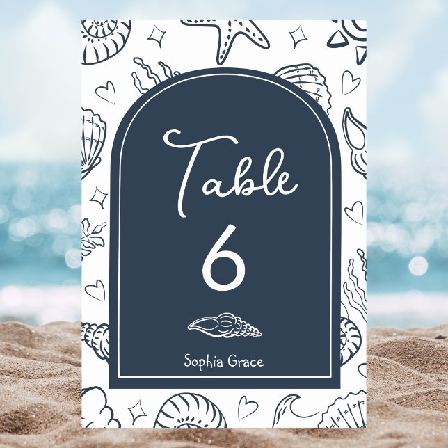 All I Sea is Love Dark Blue Seashells Table Number (Creator Uploaded)