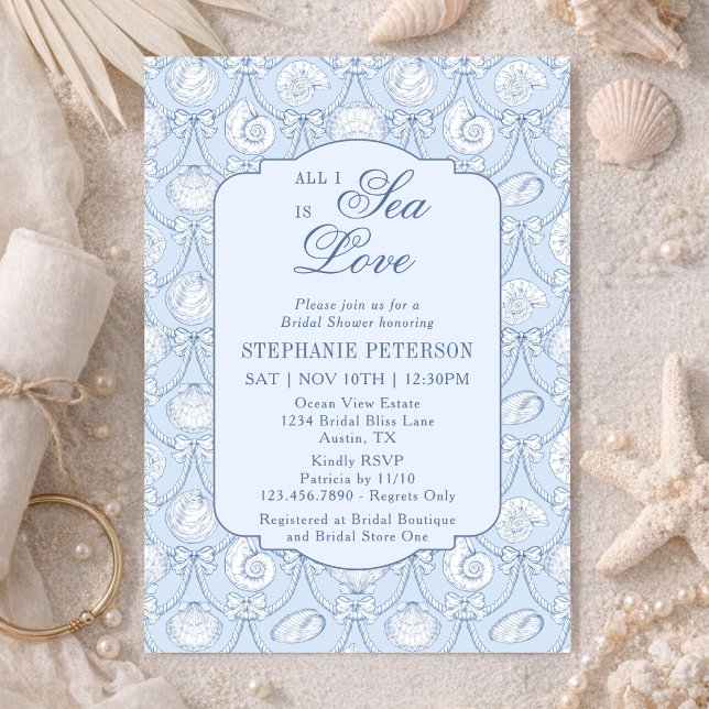 All I Sea Is Love Dusty Blue Coastal Bridal Shower Invitation (Creator Uploaded)