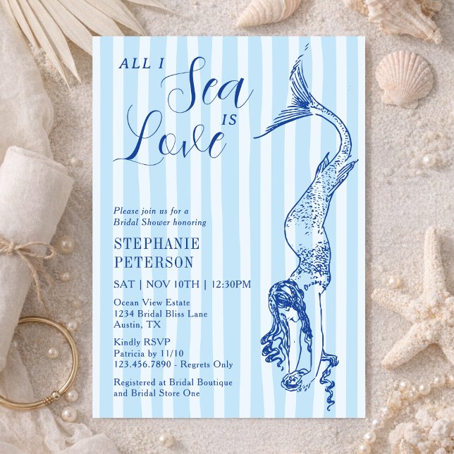 All I Sea Is Love Nautical Mermaid Bridal Shower Invitation (Creator Uploaded)