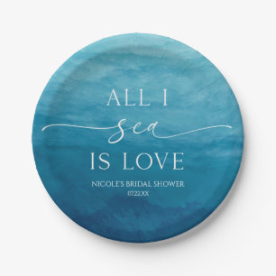 All I Sea Is Love Ocean Beach Sea Bridal Shower Paper Plate