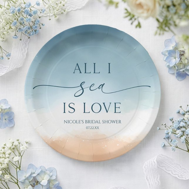 All I Sea Is Love Ocean Beach Shore Bridal Shower Paper Plate (Creator Uploaded)