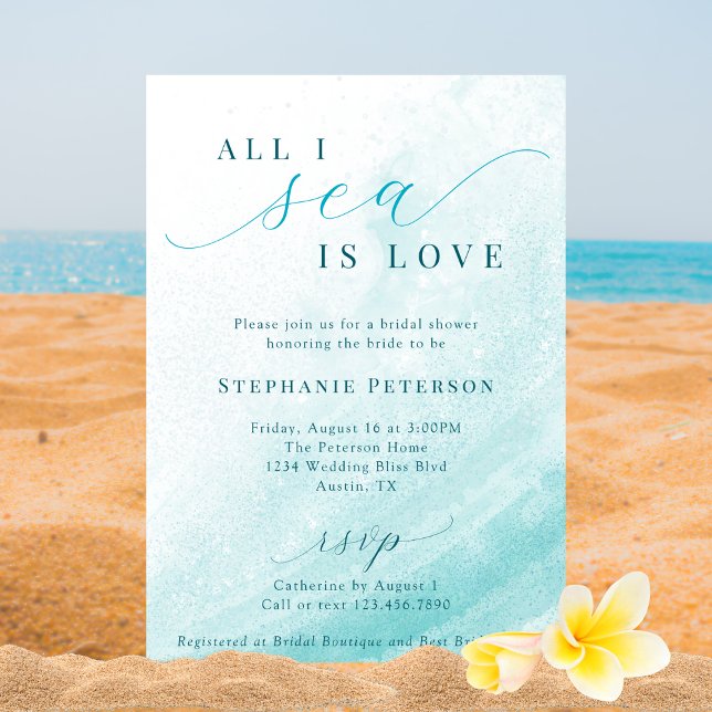 All I Sea Is Love Ocean Beach Teal Bridal Shower  Invitation (Creator Uploaded)