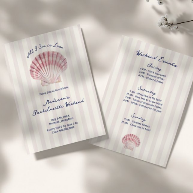 All I Sea is Love Pink Navy Bachelorette Invitation (Creator Uploaded)
