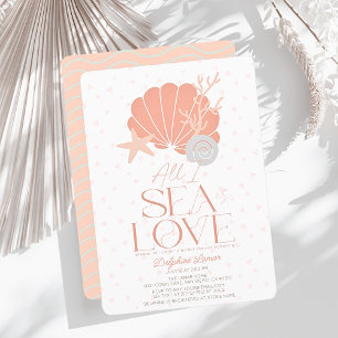 All I Sea is Love Pink Seashell Bridal Shower Invitation