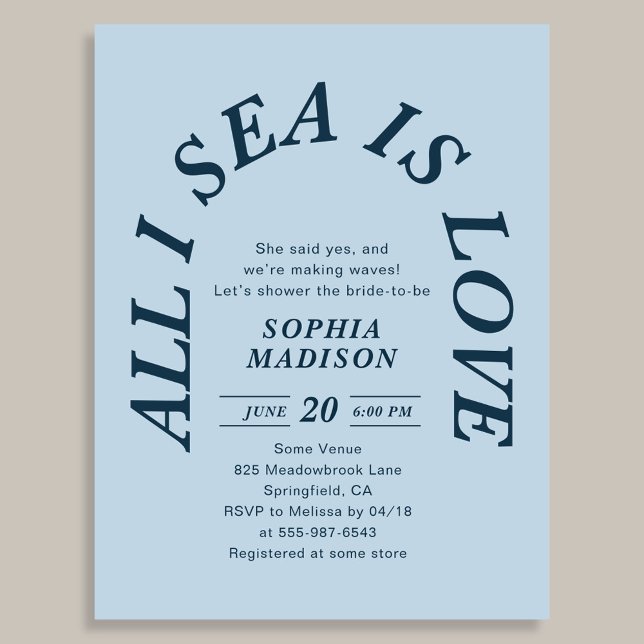 All I Sea Is Love Retro Arch Bridal Shower Invitation Postcard (Creator Uploaded)