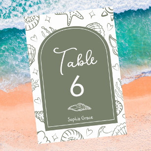 All I Sea is Love Sage Green Seashells Table Number