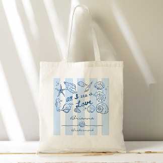 All I sea is love seashell bridesmaid gifts custom Tote Bag