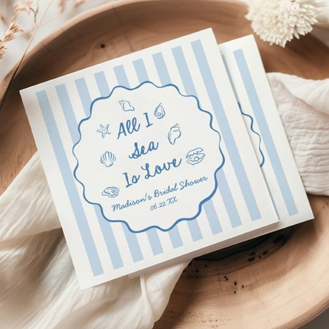 All I Sea Is Love Seashell Coastal Bridal Shower Napkin (Creator Uploaded)
