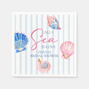 All I Sea is Love Seashells Coastal Bridal Shower Napkin