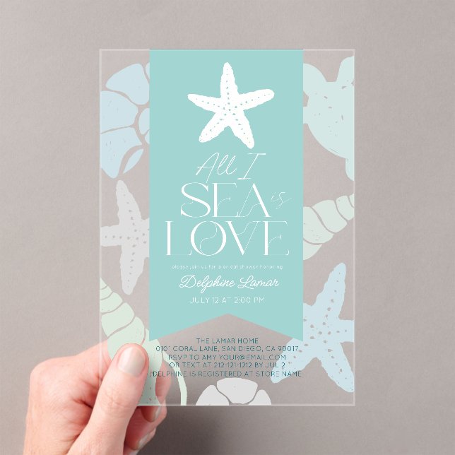 All I Sea is Love Starfish Bridal Shower Acrylic Invitations (Insitu (Handheld))
