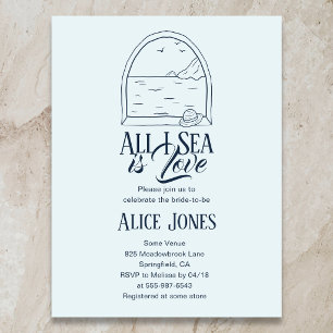 All I Sea Is Love Vintage Blue Bridal Shower Invitation Postcard
