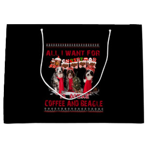 All I Want Beagle And Coffee In Christmas Event Large Gift Bag