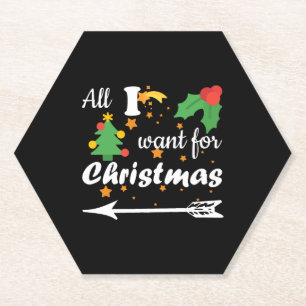 All i want for Christmas Couple Shirt Paper Coaster