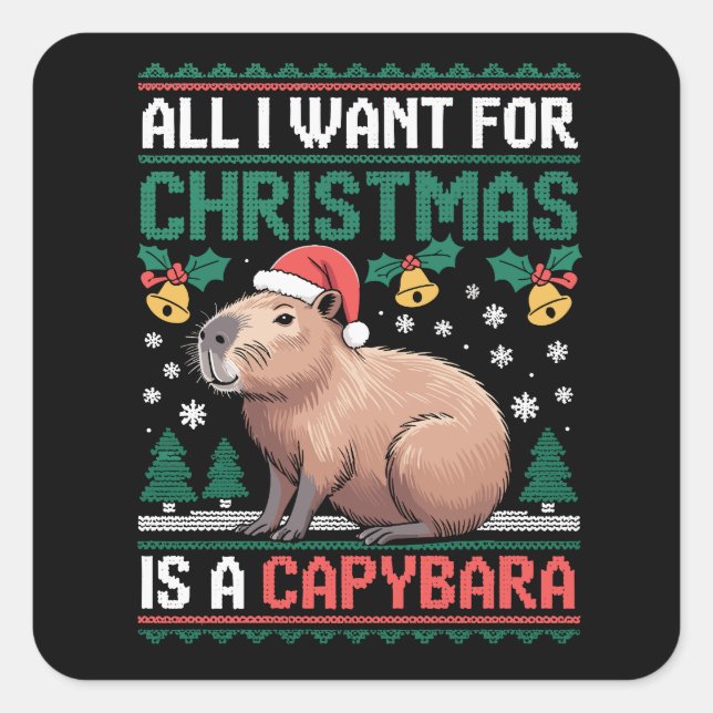 All I Want For Christmas Is A Capybara Animal Gift Square Sticker (Front)