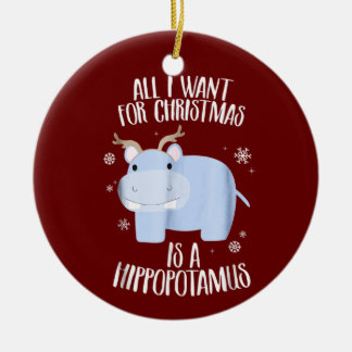 All I Want for Christmas is a Hippopotamus Ceramic Tree Decoration