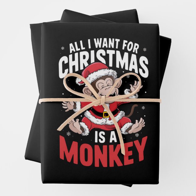 All I Want For Christmas is A Monkey Lover Xmas  Wrapping Paper Sheet (In situ)