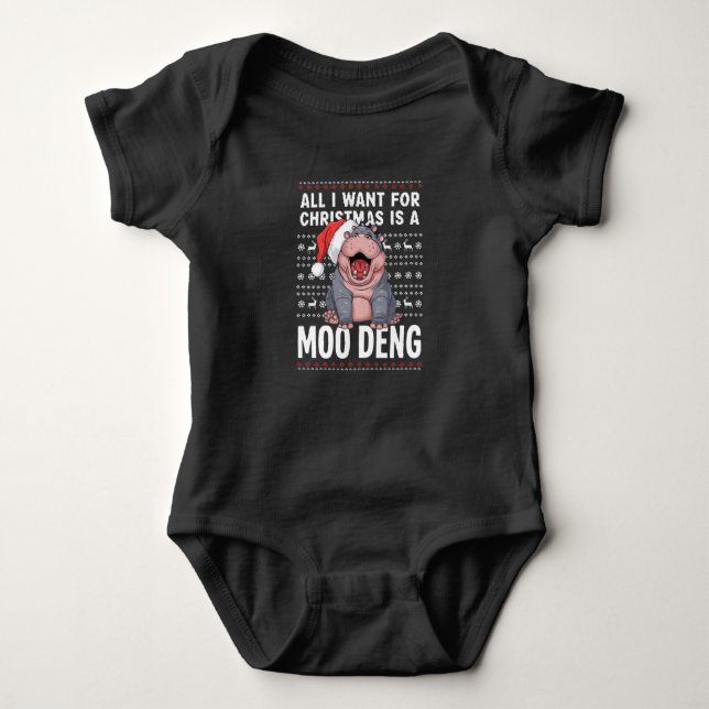 All I Want for Christmas is a Moo Deng  Baby Bodysuit (Front)