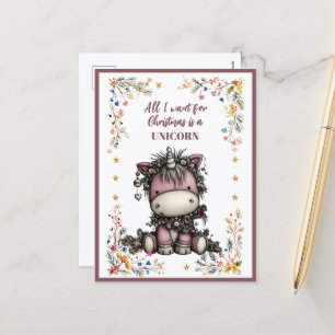 All I Want for Christmas Is A UNICORN Holiday Postcard