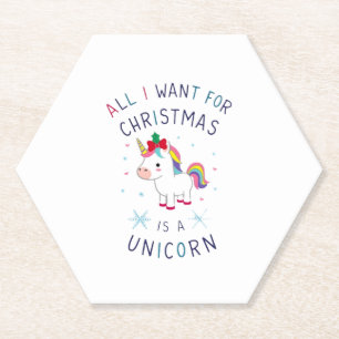 All I Want For Christmas Is A Unicorn Ugly Sweater Paper Coaster