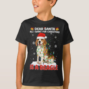 All I Want For Christmas Is Beagle Santa Hat Dog L T-Shirt