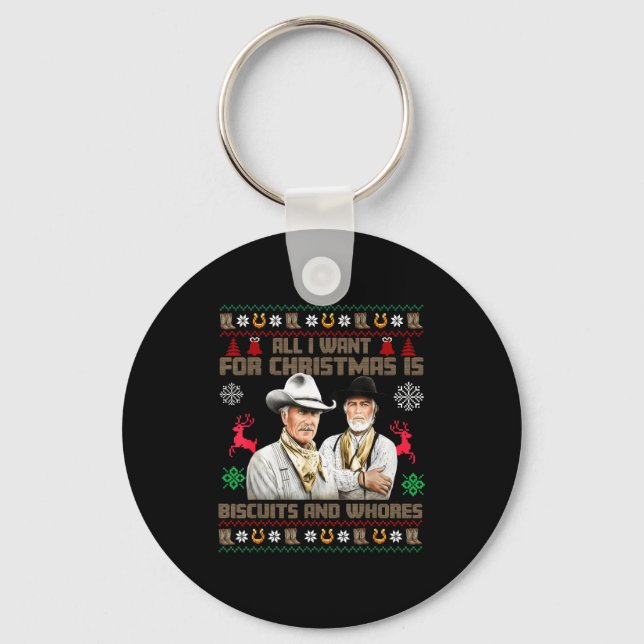 All I Want For Christmas Is Biscuits Funny Ugly Ch Key Ring (Front)