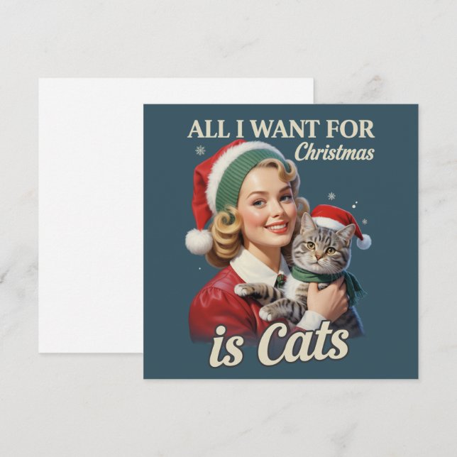 All I Want for Christmas is Cats Cat Lover Cat Mum Holiday Card (Front/Back)