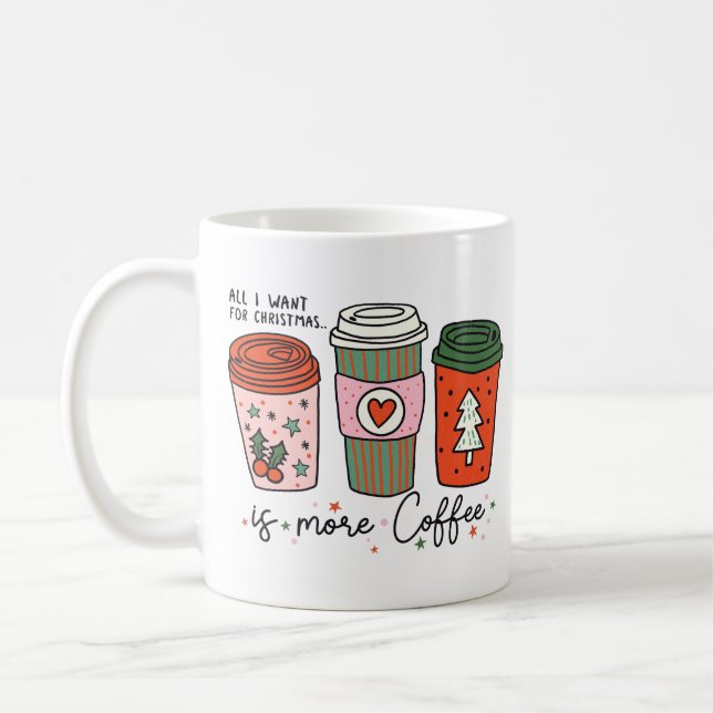All I Want For Christmas Is Coffee Funny Coffee Mug (Left)